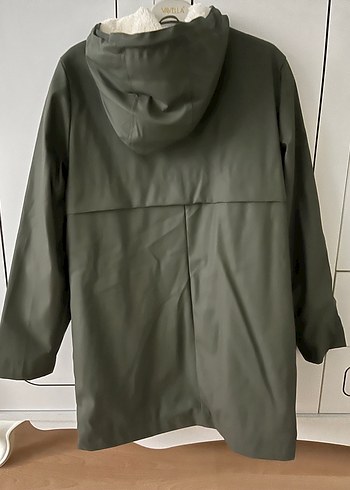 Kadın Haki Midi Yağmurluk, Düğmeli, Kapüşonlu - Görsel 3
