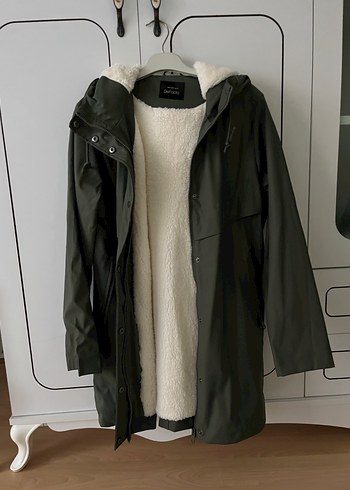 Kadın Haki Midi Yağmurluk, Düğmeli, Kapüşonlu - Görsel 4