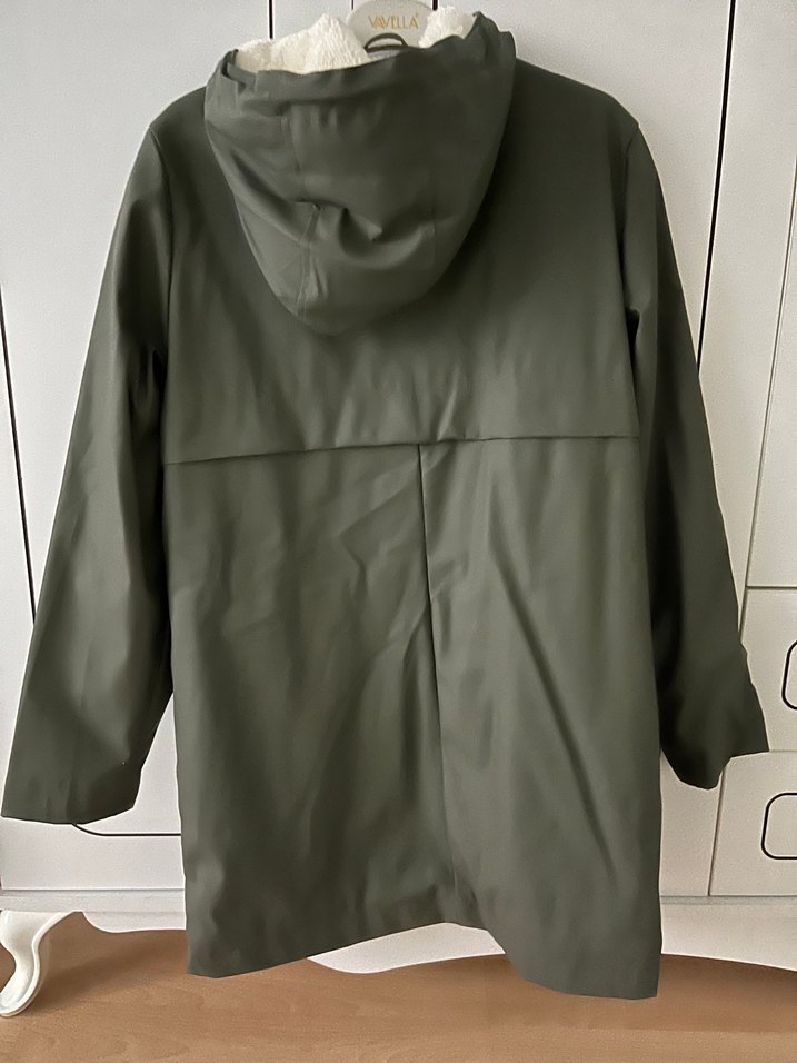 Kadın Haki Midi Yağmurluk, Düğmeli, Kapüşonlu - Görsel 3