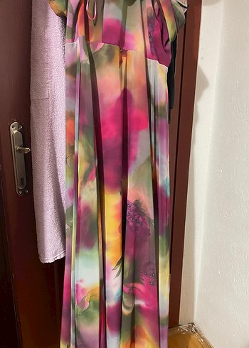 Bohem Tarzda Çok Renkli Uzun Drapeli Elbise - Görsel 2