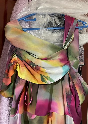 Bohem Tarzda Çok Renkli Uzun Drapeli Elbise - Görsel 4