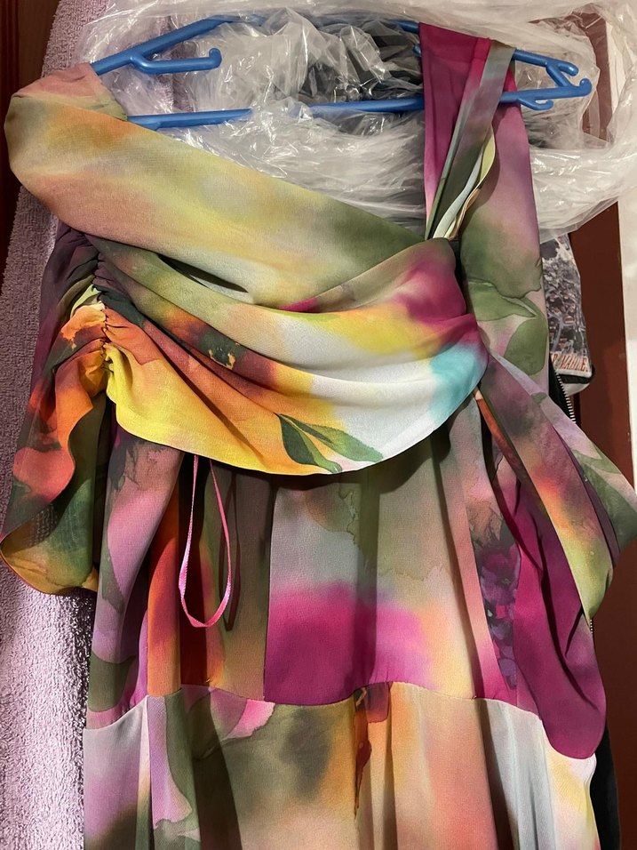 Bohem Tarzda Çok Renkli Uzun Drapeli Elbise - Görsel 3