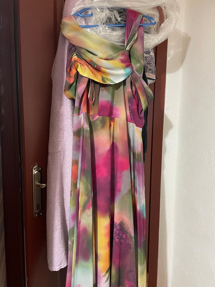 Bohem Tarzda Çok Renkli Uzun Drapeli Elbise - Görsel 5