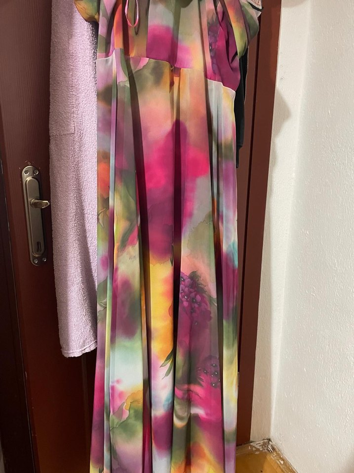 Bohem Tarzda Çok Renkli Uzun Drapeli Elbise - Görsel 2