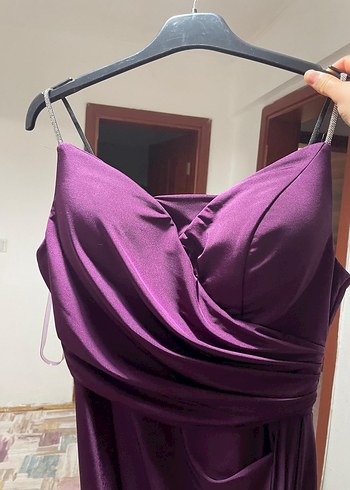 Mor Drapeli Uzun Abiye Elbise - Görsel 2