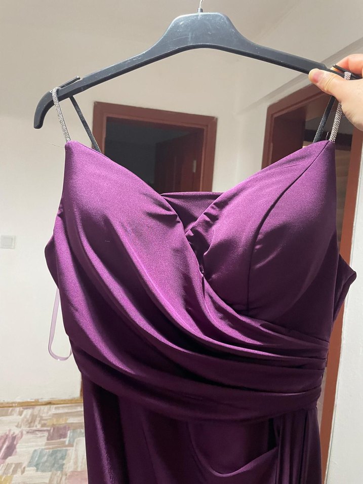 Mor Drapeli Uzun Abiye Elbise - Görsel 2