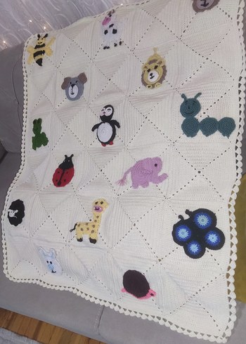 Nakışlı Çok Renkli Örgü Bebek Battaniyesi - Görsel 3