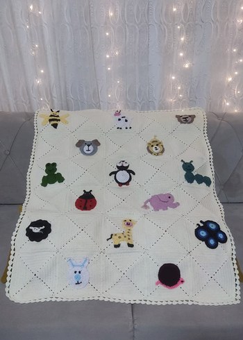 Nakışlı Çok Renkli Örgü Bebek Battaniyesi - Görsel 2