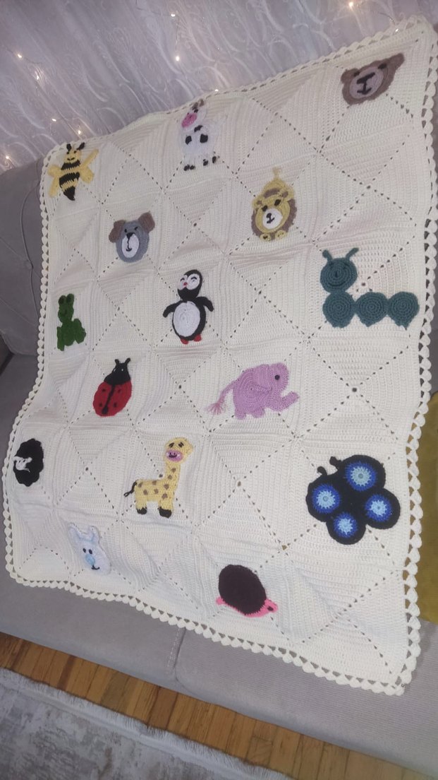 Nakışlı Çok Renkli Örgü Bebek Battaniyesi - Görsel 3