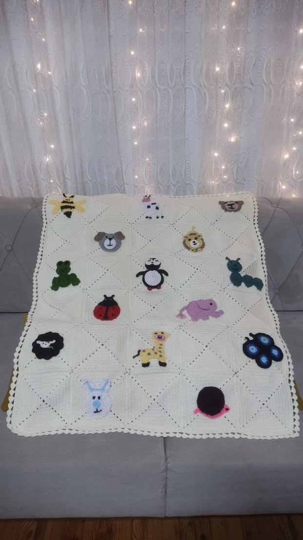 Nakışlı Çok Renkli Örgü Bebek Battaniyesi - Görsel 2