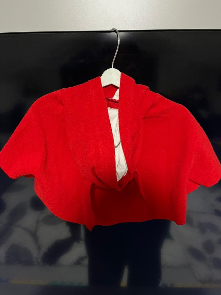 Kız Çocuk Kırmızı Poncho, Kısa Kollu, Baskılı - Görsel 2