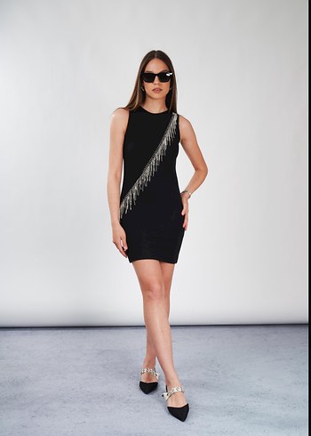 Zincir Detaylı Siyah Yılan Desenli Vücut Zinciri - Görsel 4