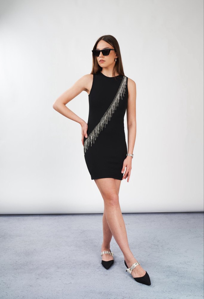 Zincir Detaylı Siyah Yılan Desenli Vücut Zinciri - Görsel 2