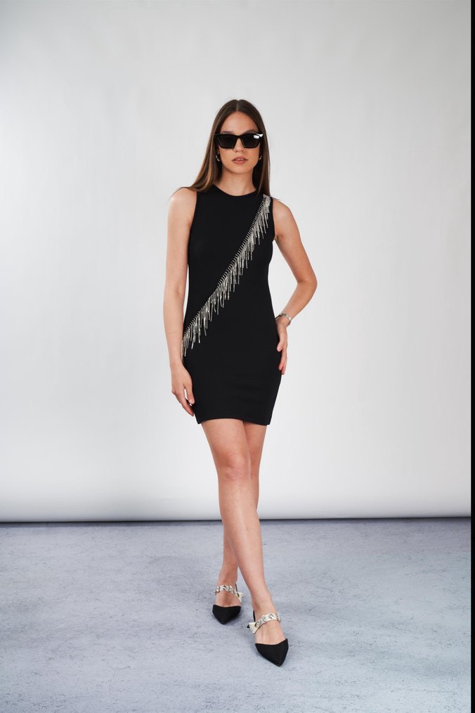 Zincir Detaylı Siyah Yılan Desenli Vücut Zinciri - Görsel 4