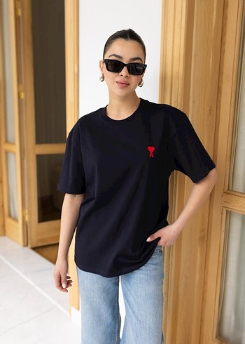 Kadın Siyah Loose Fit Kısa Kollu Tişört - Görsel 5