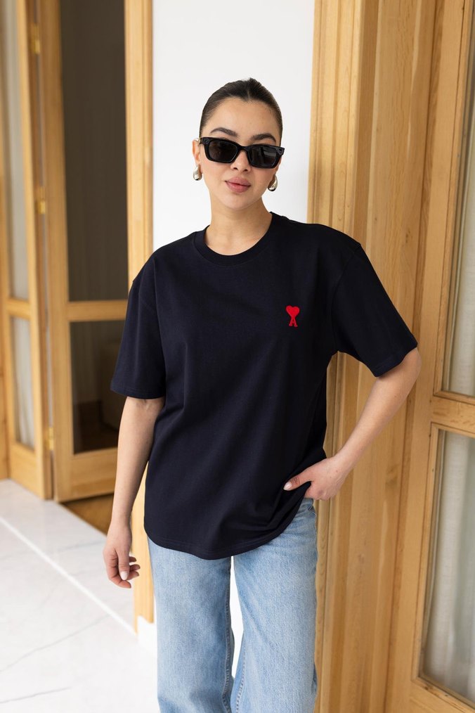 Kadın Siyah Loose Fit Kısa Kollu Tişört - Görsel 5