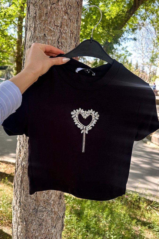 Kız Çocuk Siyah Payetli Kısa Kollu Tişört - Görsel 2