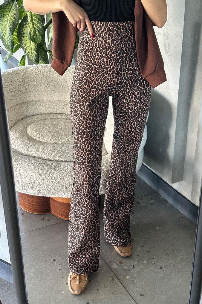 Kadın Kahverengi Mini Leopar Desen Pantolon - Görsel 2