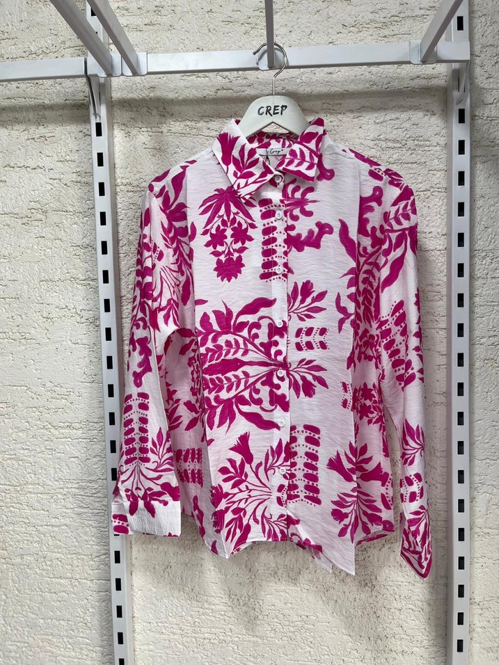 Pembe Baskılı Uzun Kollu Bohem Gömlek - Görsel 2