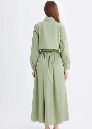 Kemerli Uzun Kollu Haki Elbise - Görsel 4