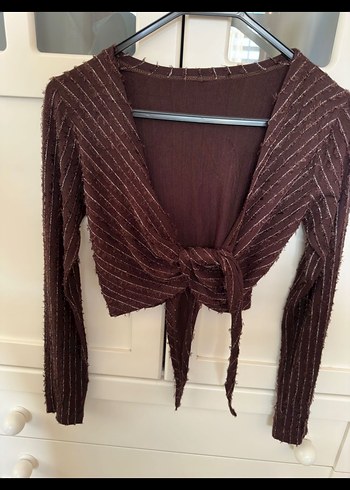 Likra penye crop bağlamalı bolero bluz