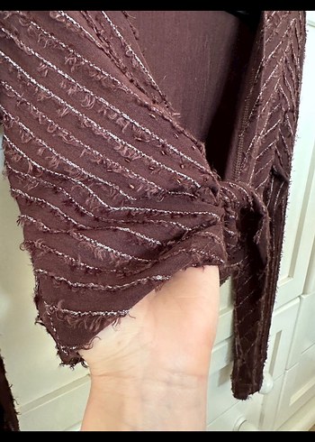 H&M Likra penye crop bağlamalı bolero bluz