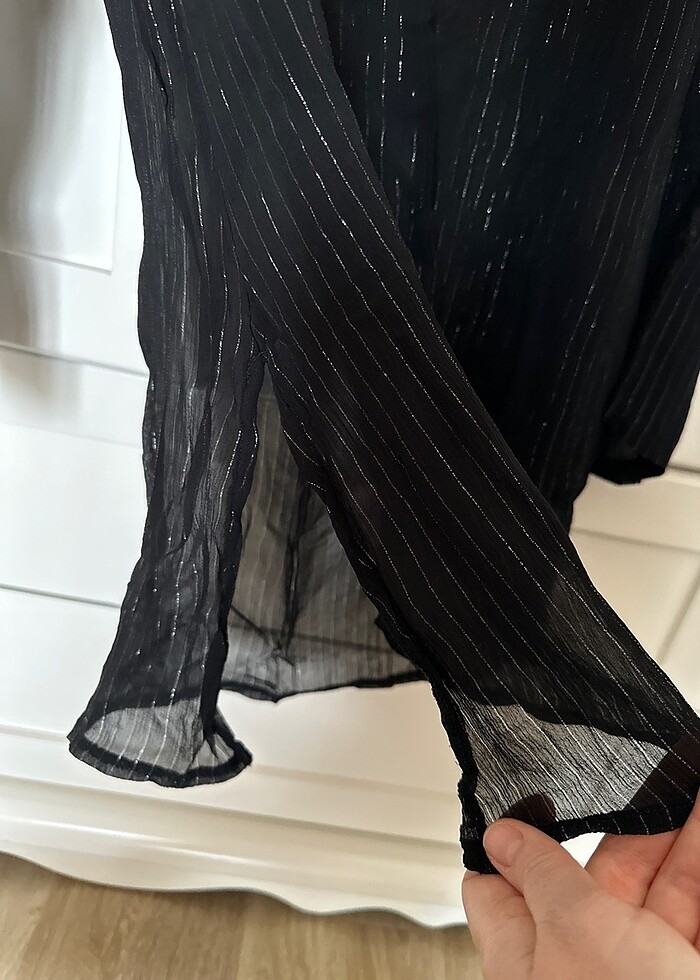 Boncuklu şifon Siyah pareo ADL - Görsel 4