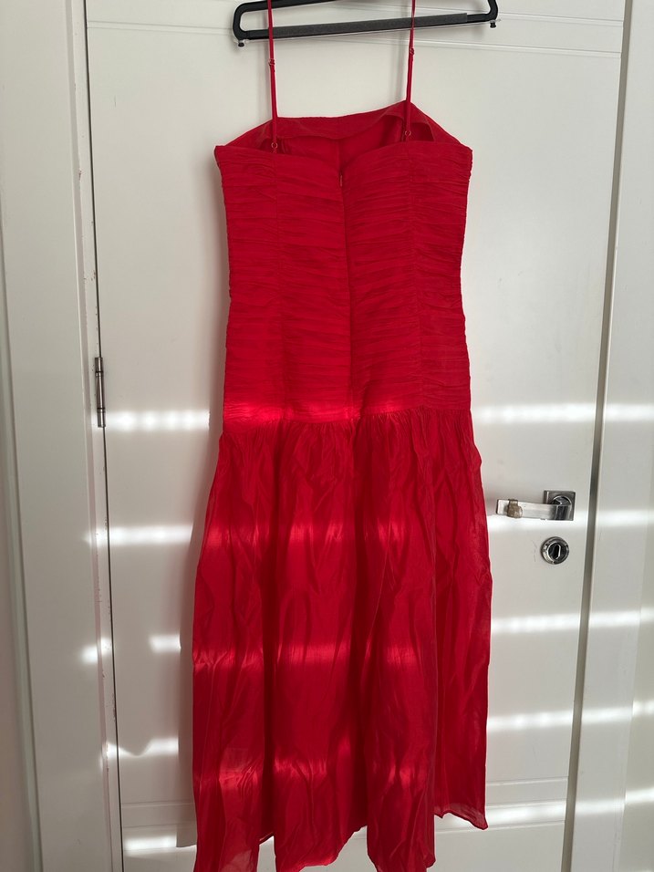 H&m straplez kırmızı elbise - Görsel 5