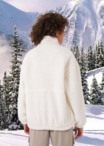 Beyaz Nakışlı Kadın Kışlık Polar Mont - Görsel 4