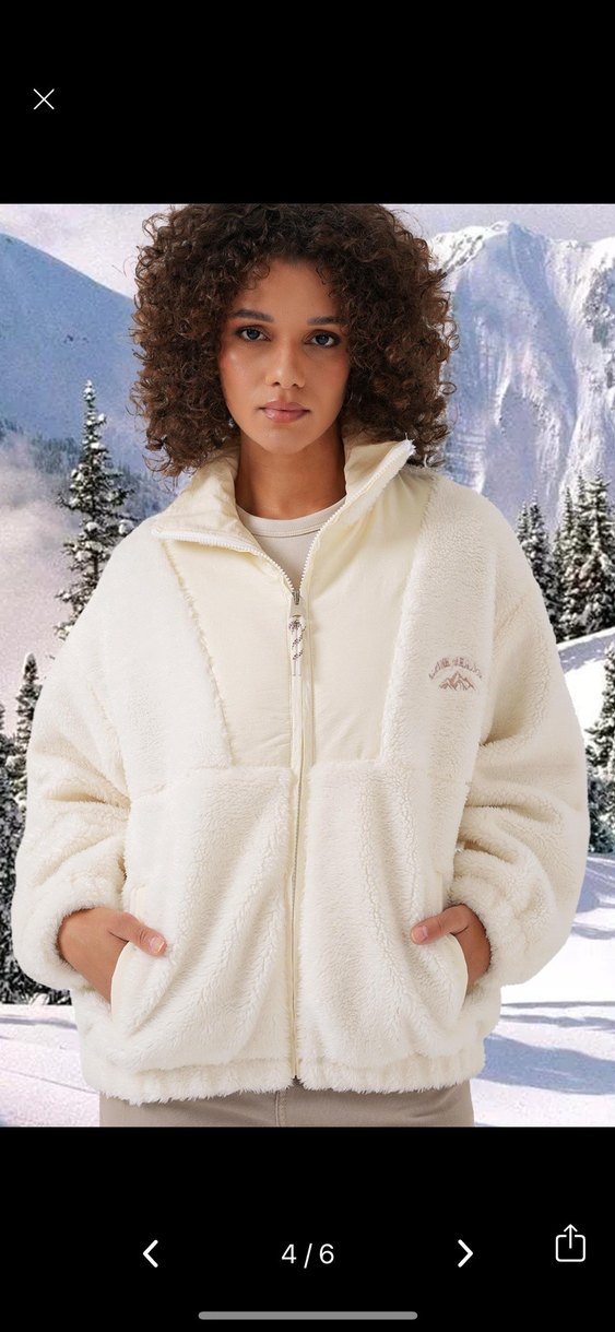 Beyaz Nakışlı Kadın Kışlık Polar Mont - Görsel 2