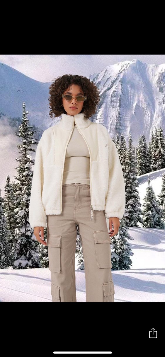 Beyaz Nakışlı Kadın Kışlık Polar Mont - Görsel 3