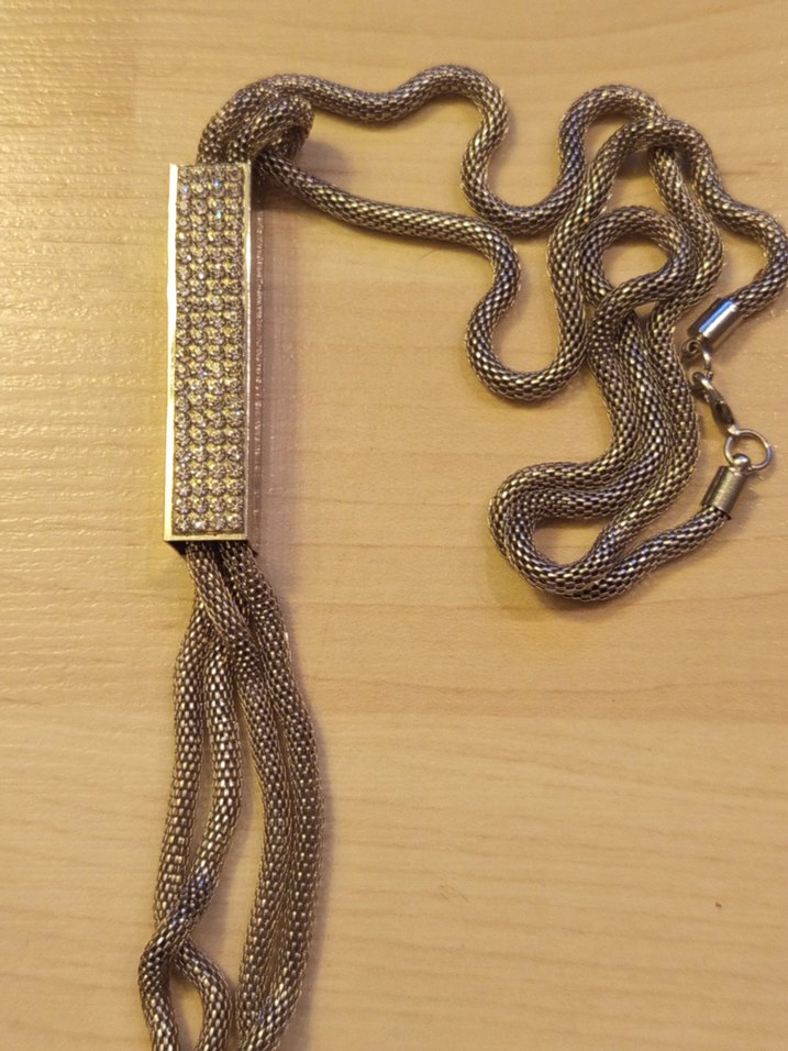 Uzun Zincirli Yılan Desenli Gri Kadın Kolye - Görsel 2