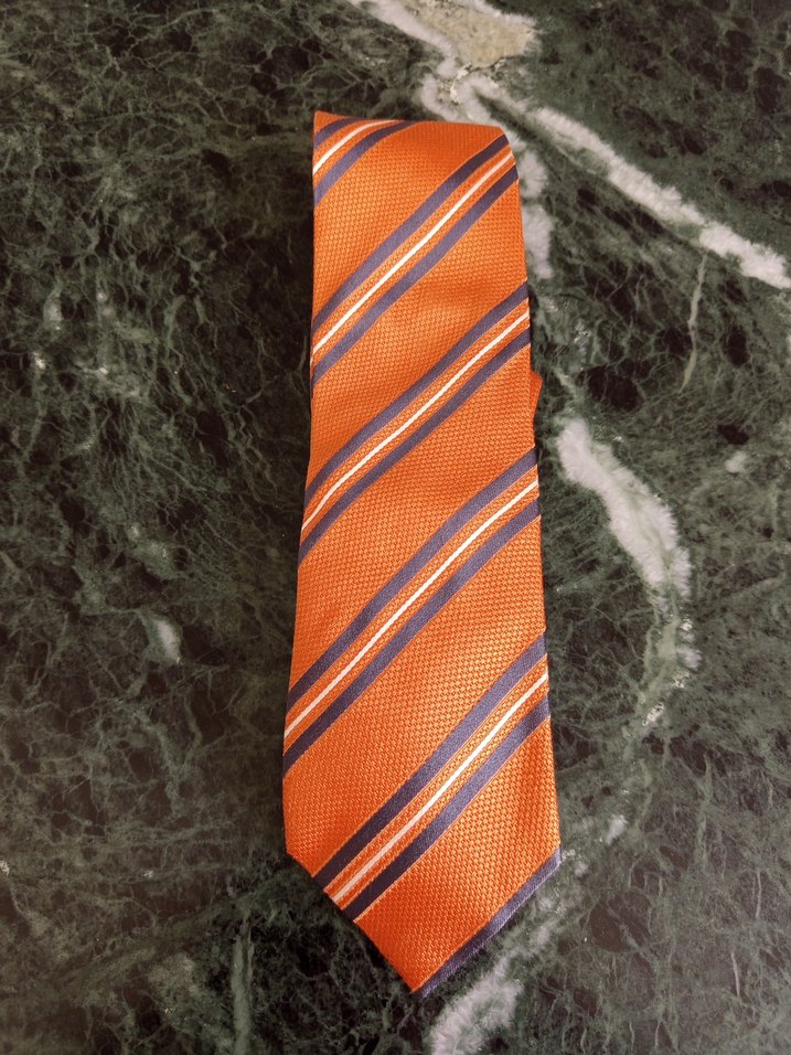 Parlak Turuncu Çizgili Erkek Kravat - Görsel 2