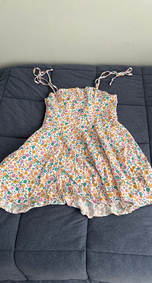 Çiçek Desenli Askılı Bohem Mini Elbise - Görsel 2