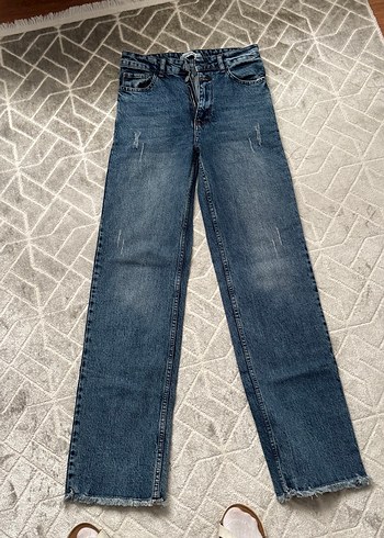 Gri Tonlu Mavi Bağlama Desenli Kadın Denim Pantolon