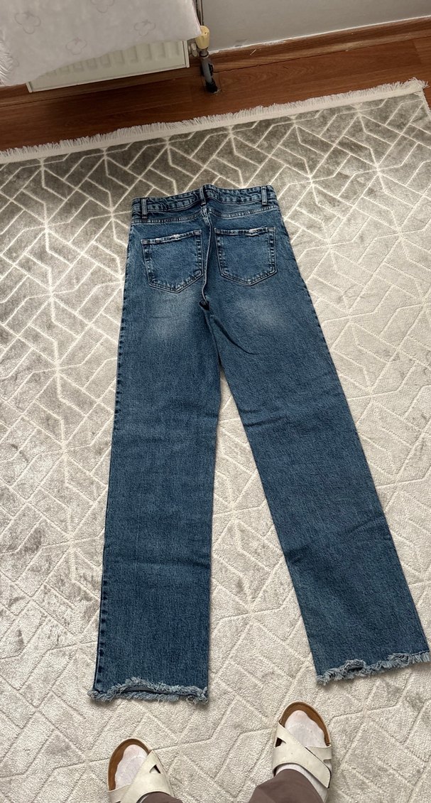 Gri Tonlu Mavi Bağlama Desenli Kadın Denim Pantolon - Görsel 3