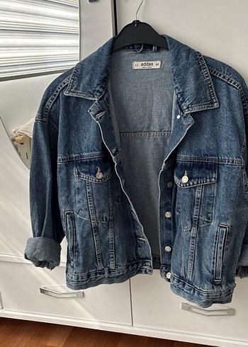 Kadın Gri Mavi Düğmeli Salaş Denim Ceket