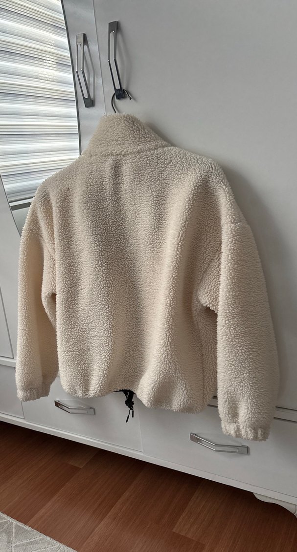 Kadın Gri Peluş Salaş Ceket Yüksek Yakalı - Görsel 2