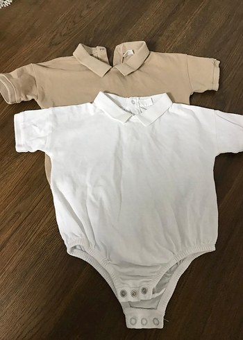 Bej ve beyaz Çocuk Kısa Kollu Polo yaka zıbın - Görsel 3