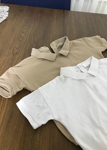 Bej ve beyaz Çocuk Kısa Kollu Polo yaka zıbın - Görsel 4
