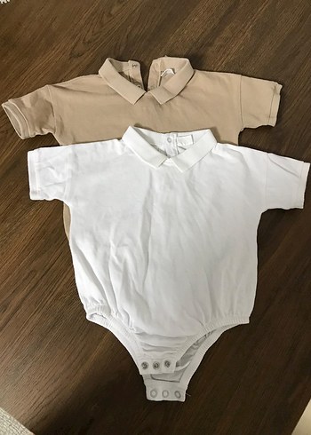 Bej ve beyaz Çocuk Kısa Kollu Polo yaka zıbın - Görsel 2