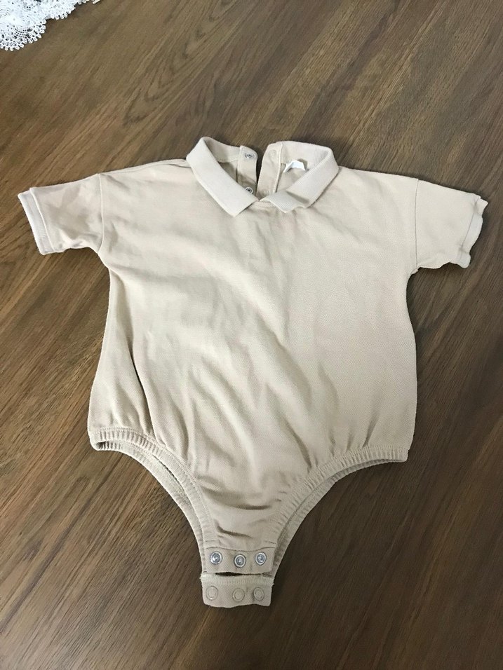 Bej ve beyaz Çocuk Kısa Kollu Polo yaka zıbın - Görsel 5