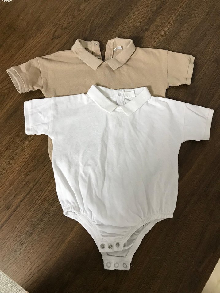 Bej ve beyaz Çocuk Kısa Kollu Polo yaka zıbın - Görsel 2