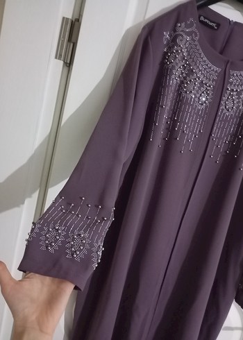 İnci İşlemeli Mor Uzun Kollu Elbise - Görsel 3