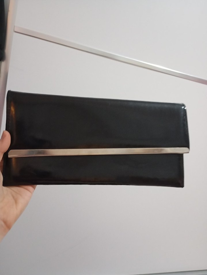 Siyah Parlak Deri Kadın Portföy Çanta - Görsel 2