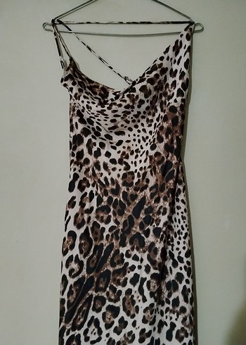 Leopar Desenli Uzun Askılı Bohem Elbise - Görsel 4