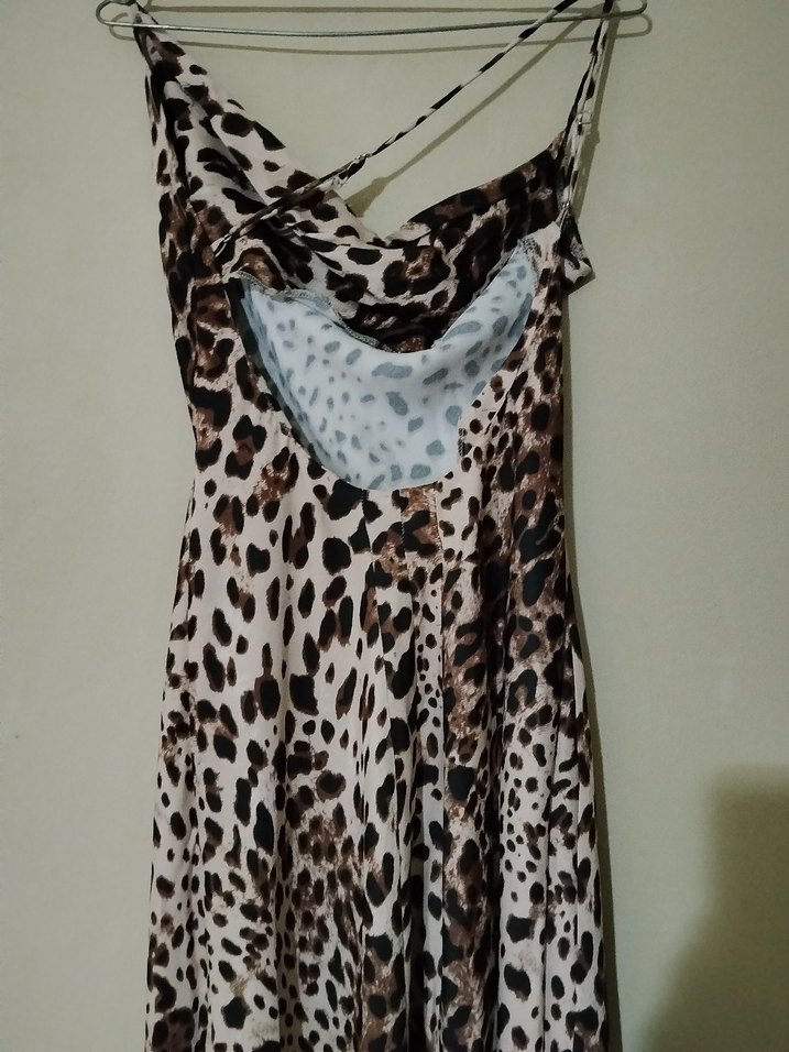 Leopar Desenli Uzun Askılı Bohem Elbise - Görsel 3