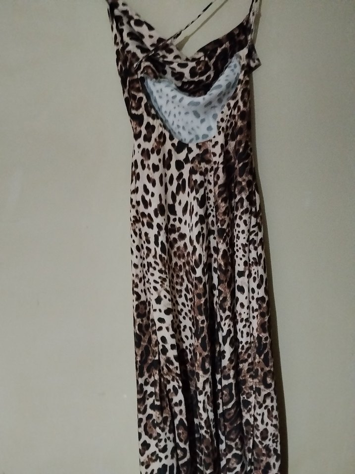 Leopar Desenli Uzun Askılı Bohem Elbise - Görsel 2