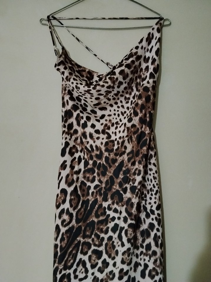 Leopar Desenli Uzun Askılı Bohem Elbise - Görsel 4