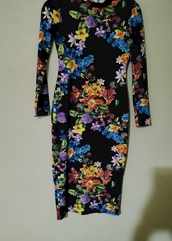 Çiçek Desenli Uzun Kollu V Yaka Elbise - Görsel 2